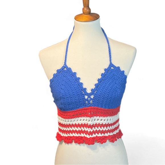 🇺🇸 USA Flag Halter Top 🇺🇸 Handmade Crochet 4th of July Festival Tankini - Picture 3 of 6